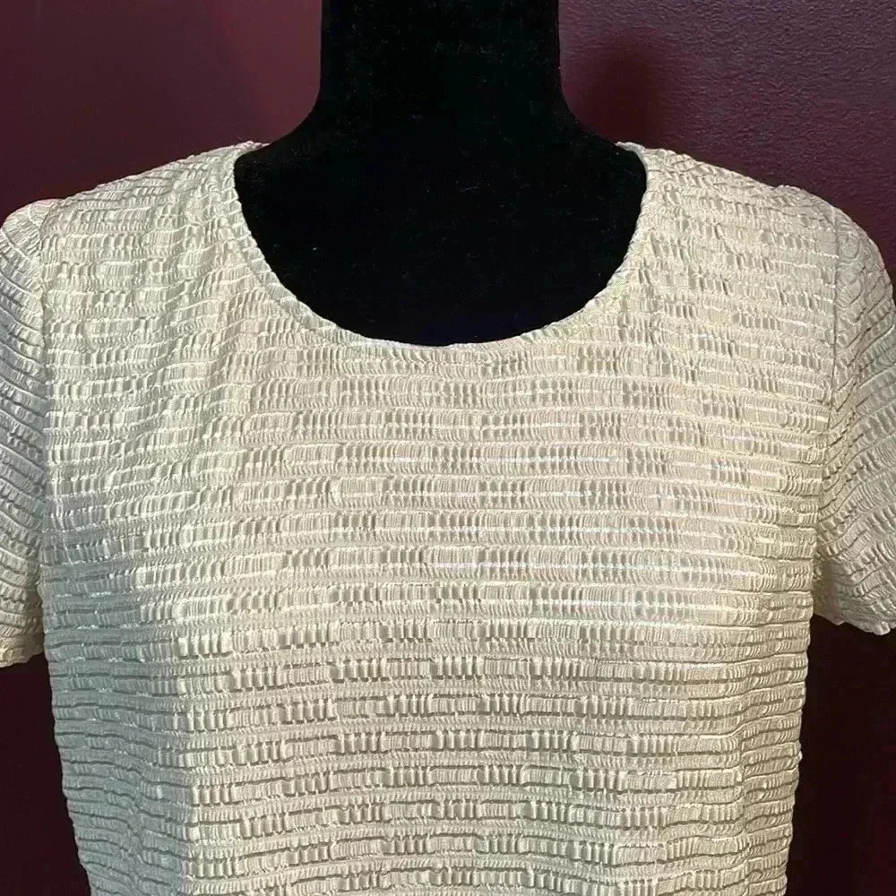 Laura Ashley Petite Medium Tan/Beige Short Sleeve Textured Blouse